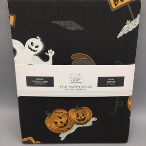 Rachel Ashwell Halloween Black Tablecloth 60" R Haunted House Pumpkin Ghost Cat
